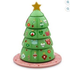 Disney Parks Mickey Minnie Icon Christmas Tree Holiday Ceramic Measuring Cup Set